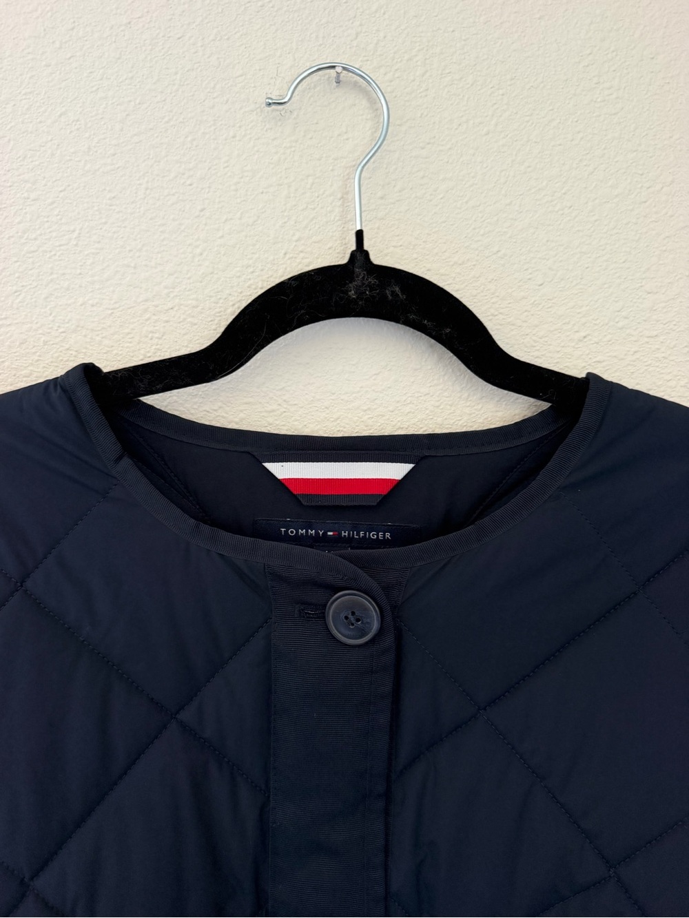 Tommy Hilfiger Navy Diamond Quilted Collarless Jacket Women’s L - Picture 2 of 9